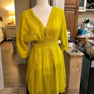 V neck back and front mustard dress